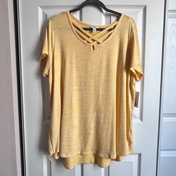 Women's XXL Yellow Sonoma Super Soft Short Sleeve Knit Top, Criss Cross Neckline - Picture 1 of 7